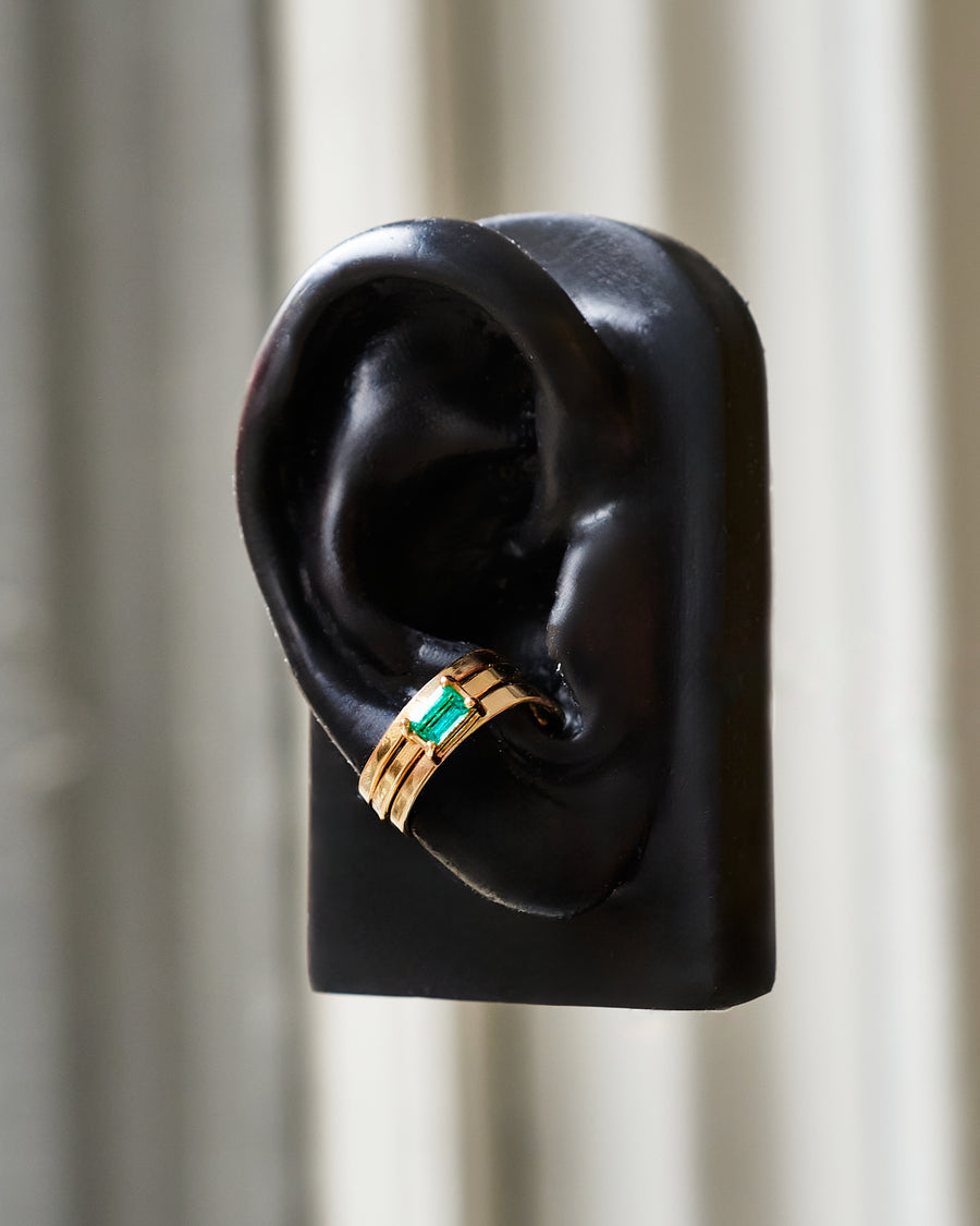 Emerald Hammered Gold Triple Ear Cuff