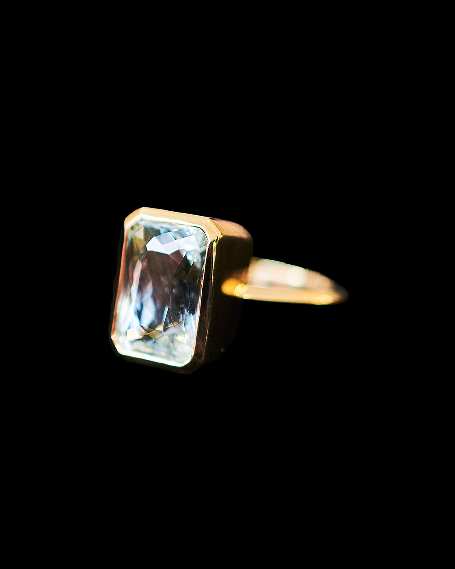 Emerald Briolette Cut Bezel Set Aquamarine Ring