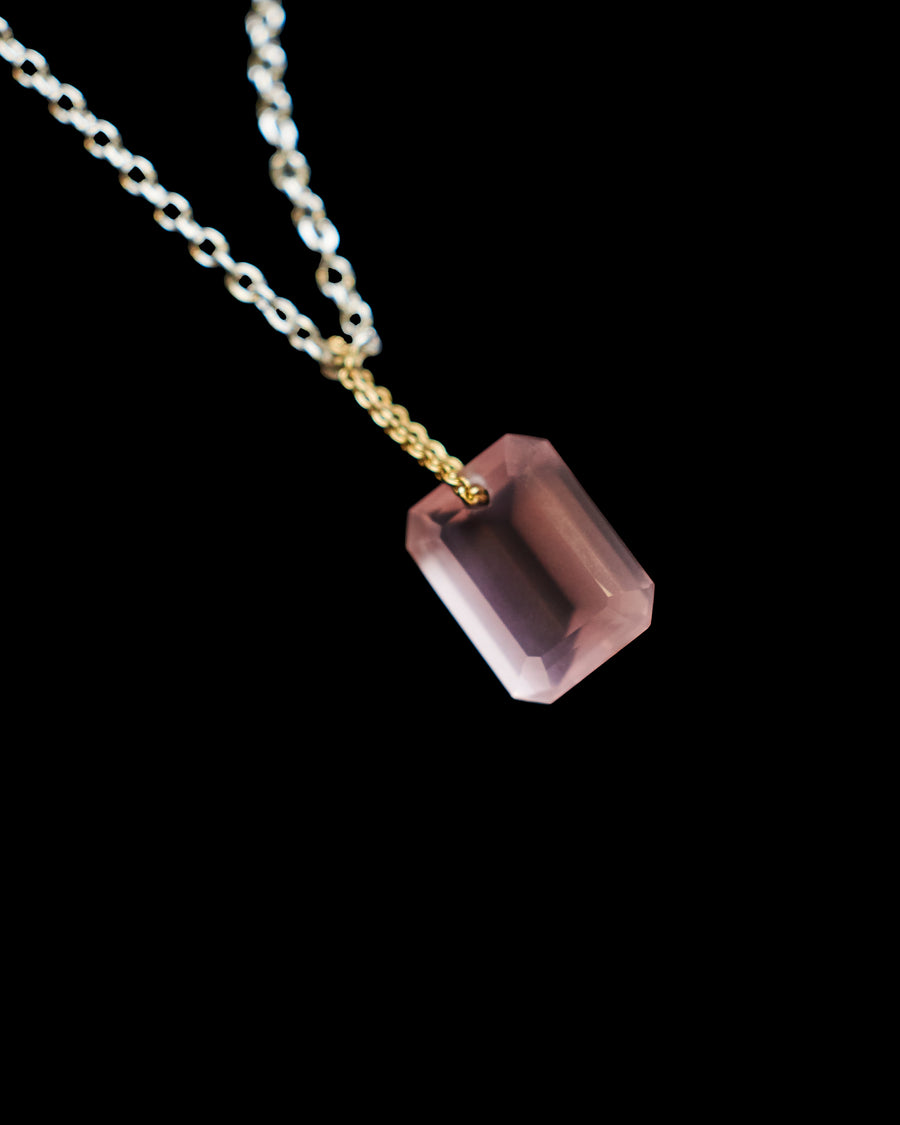 Emerald Cut Rose Quartz Love Energy Long Chain Necklace
