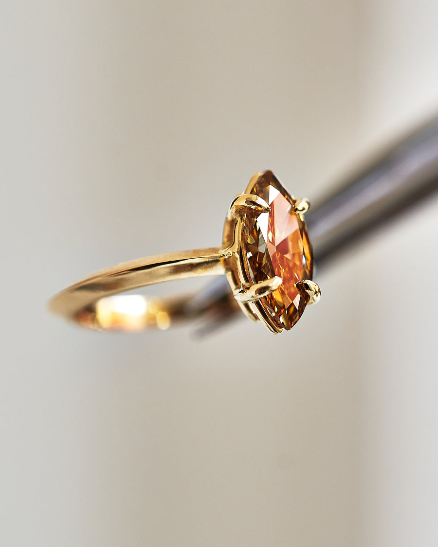 Orange Cognac Marquise Diamond Engagement Ring
