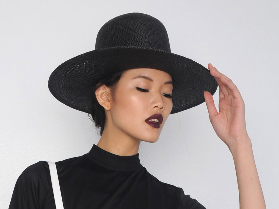 Black Straw Tall Wide Brim Hat Wendy Nichol Designer Handmade in NYC Witch El Topo Magician Summer Hat Chen Lin IMG Model Beyonce Formation Hat