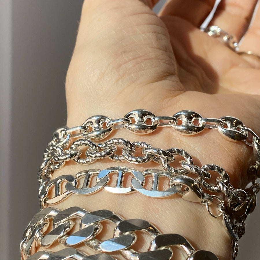 Puffy Mariner Link Chain Bracelet Sterling Silver