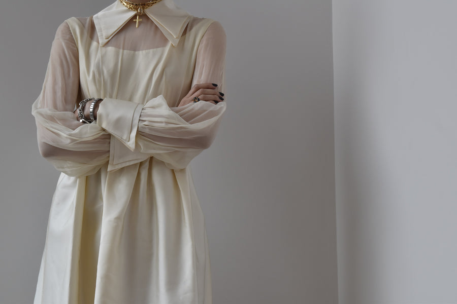 Vintage 1960’s Silk Double Collar Gown with Silk Organza Sleeves and Silk Taffeta Double Cuff