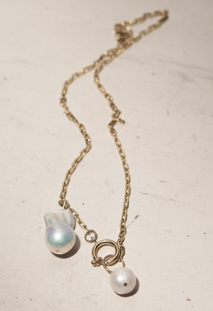 Double Pearl Charm Necklace