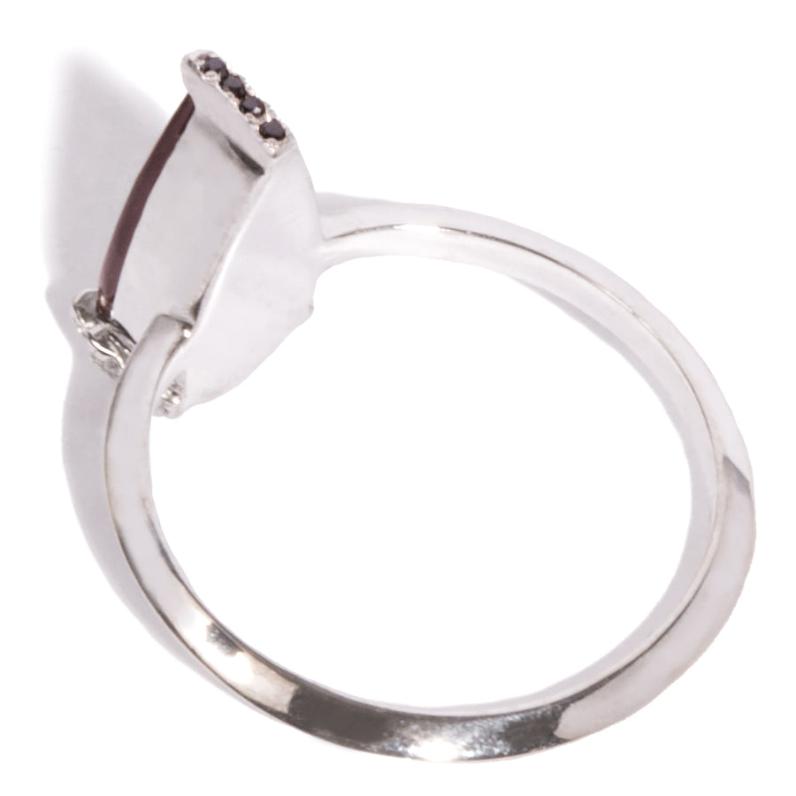 Teardrop Garnet Ring with Black Diamond Pave Prongs