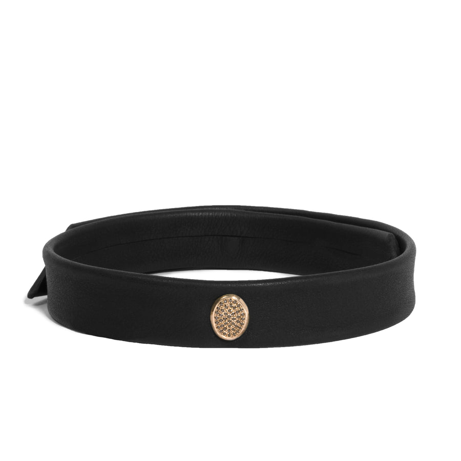 Leather Snap Choker with Micro Pave Face Oval Shape