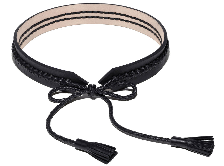 Braided Leather Belt Wendy Nichol Designer Handmade in NYC New York City Braided X Thick Custom black Natural Tan Pink Leather Tassel Bow Belt Bondage S&M Dominatrix 
