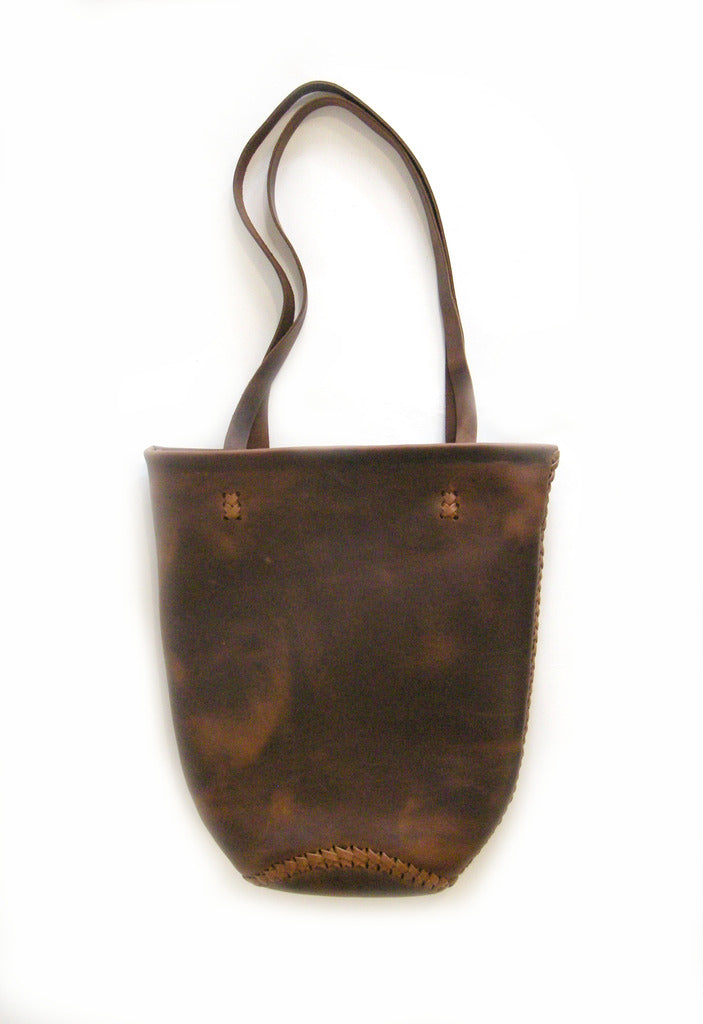 Dark Brown Horse Vegetable Tanned Leather Mini Tote Wendy Nichol Handbag bag Purse Designer Handmade in NYC New York City  braided Basket Everyday Simple Durable Light Medium Tote Eco Leather High Quality Leather
