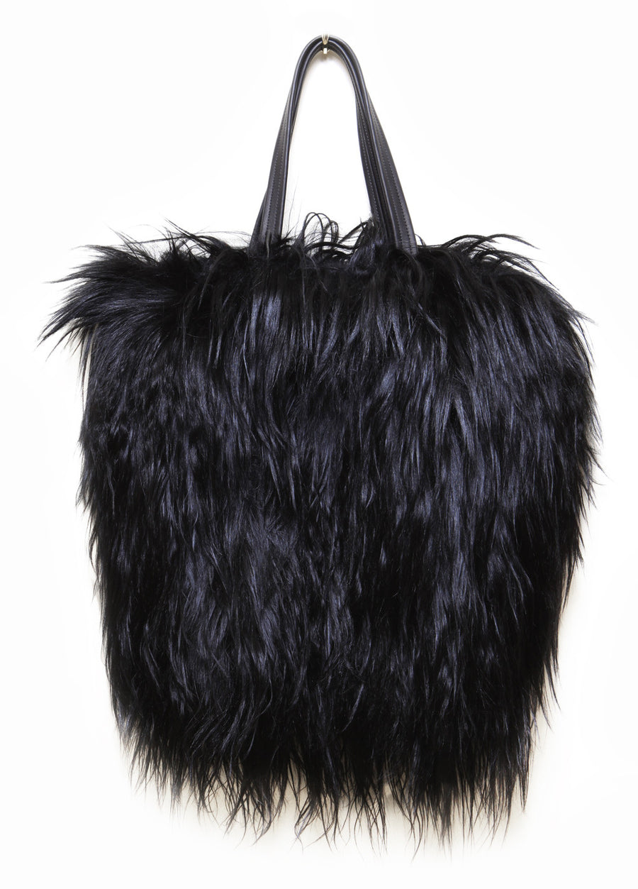 Goat Hair Fur Tote Wendy Nichol Handbag Purse Designer Handmade in NYC New York City interior pocket Huge Large Furry Black Tote High Quality Leather