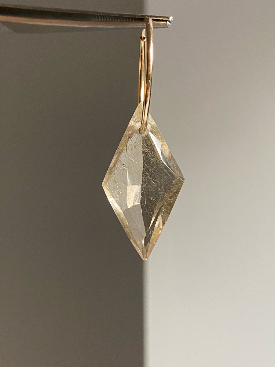 Golden Rutile Quartz Diamond-Cut Hoop Earring