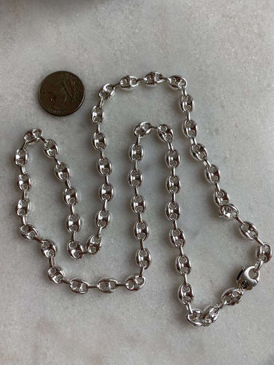 Puffy Mariner Link Chain choker in Sterling Silver
