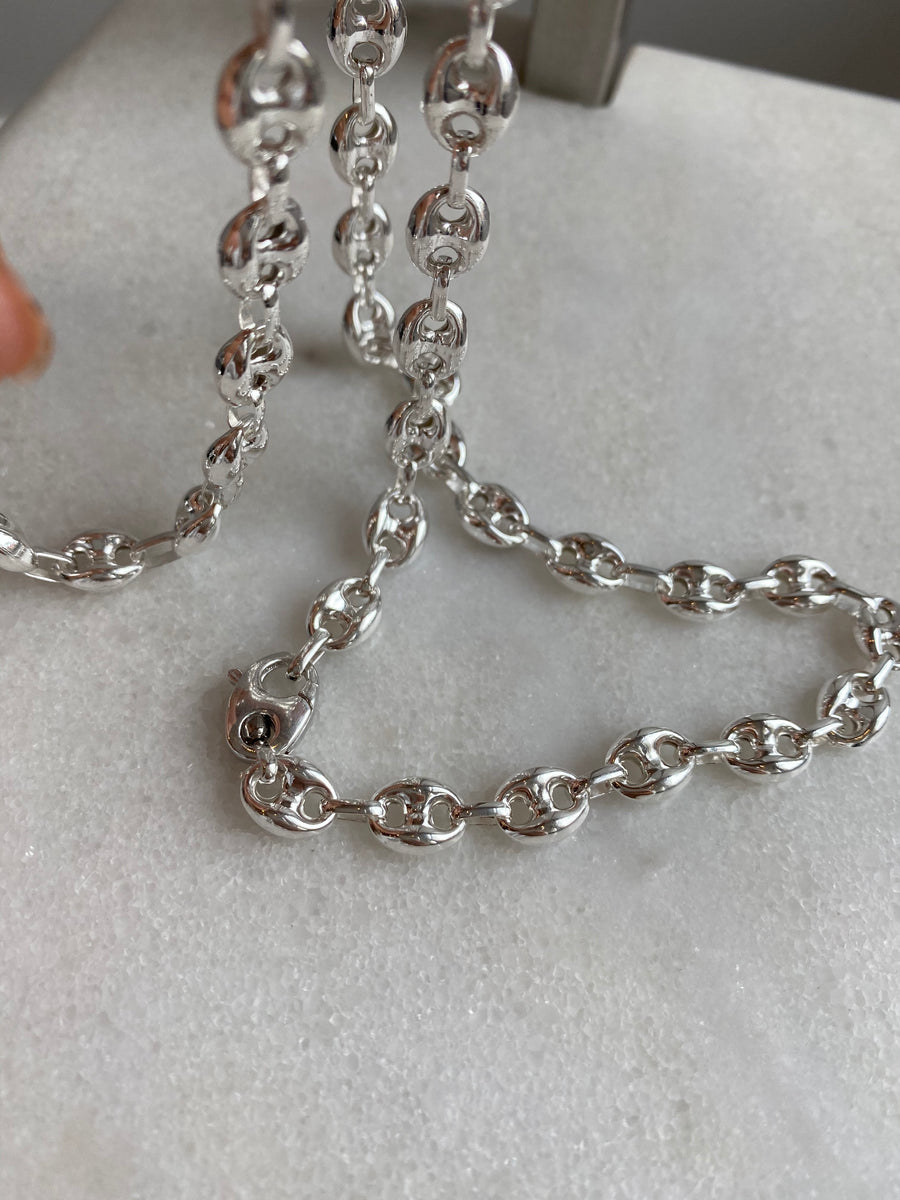 Puffy Mariner Link Chain choker in Sterling Silver