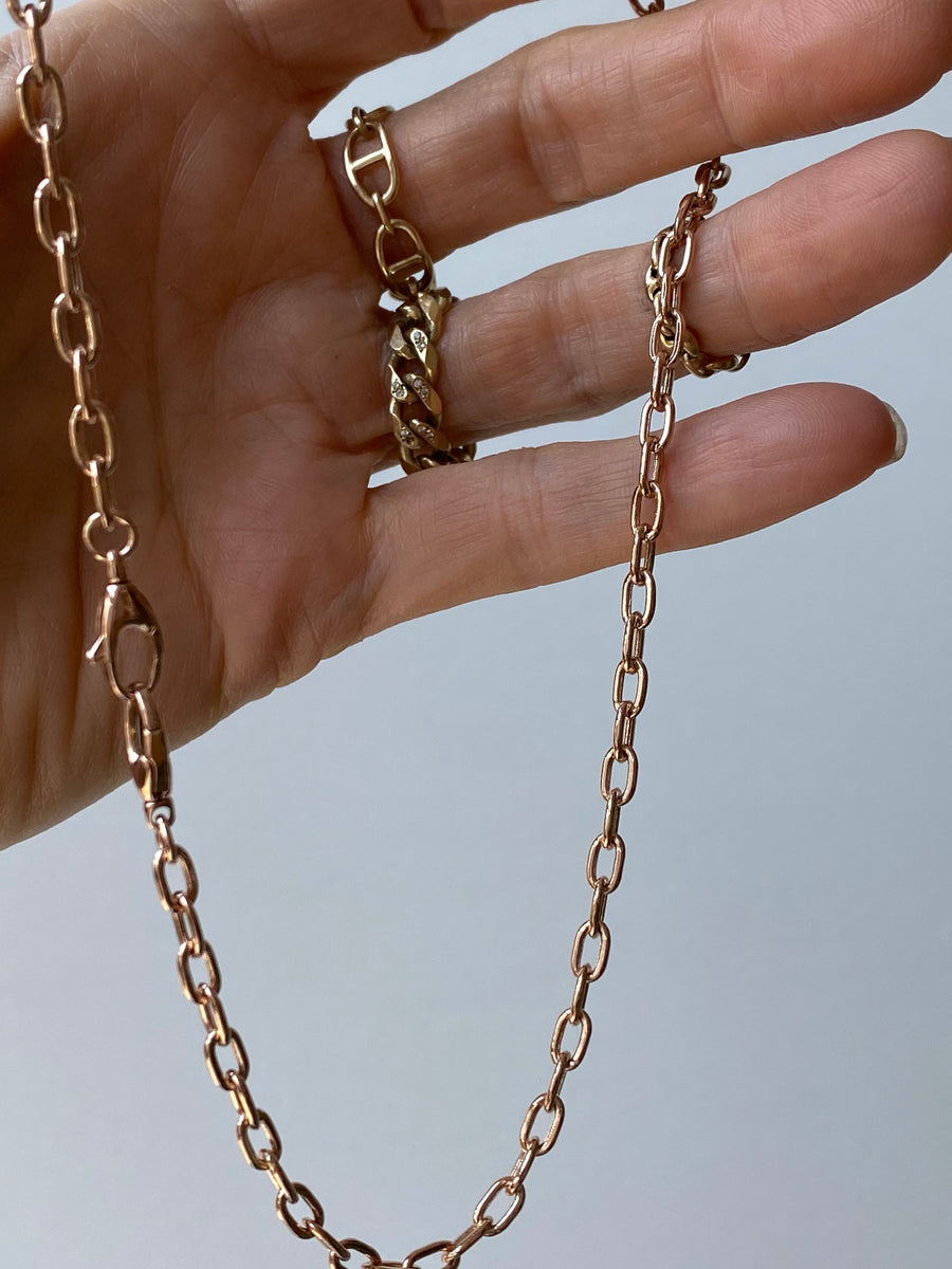 3.7mm Elongated Hollow 14k Rose Gold Chain Necklace