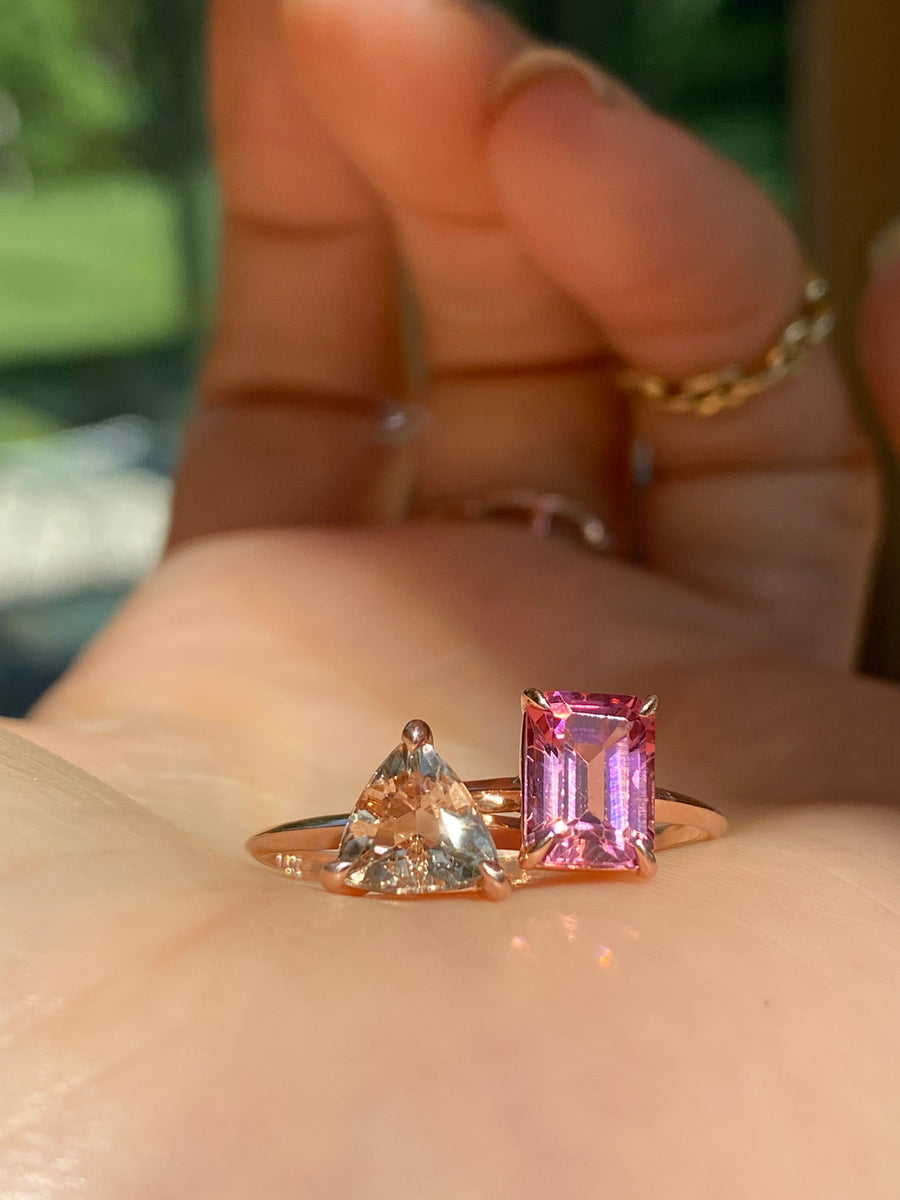 Pink Tourmaline Emerald Cut Ring