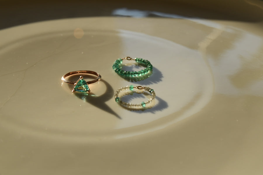 Beaded Diamond & Emerald Ring