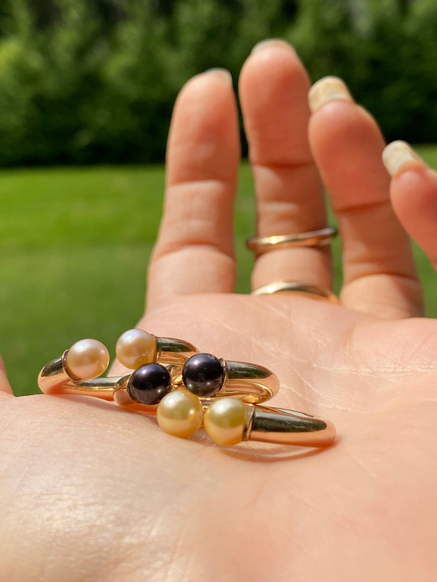Double Gold Akoya Pearl Ring