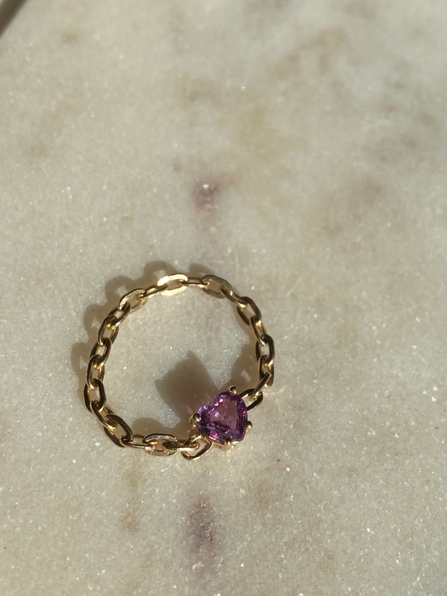 6mm Pink Sapphire Heart Chain Ring