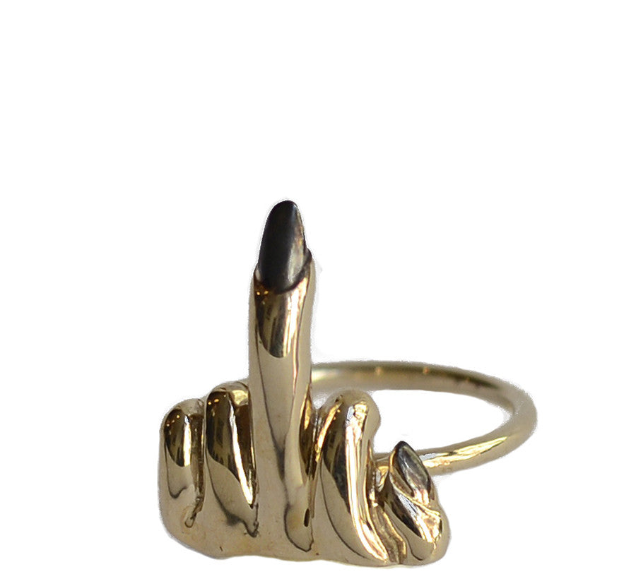 Small Middle Finger Ring Wendy Nichol fine Jewelry designer handmade in NYC solid Sterling Silver Bronze Fuck You Fuck Off