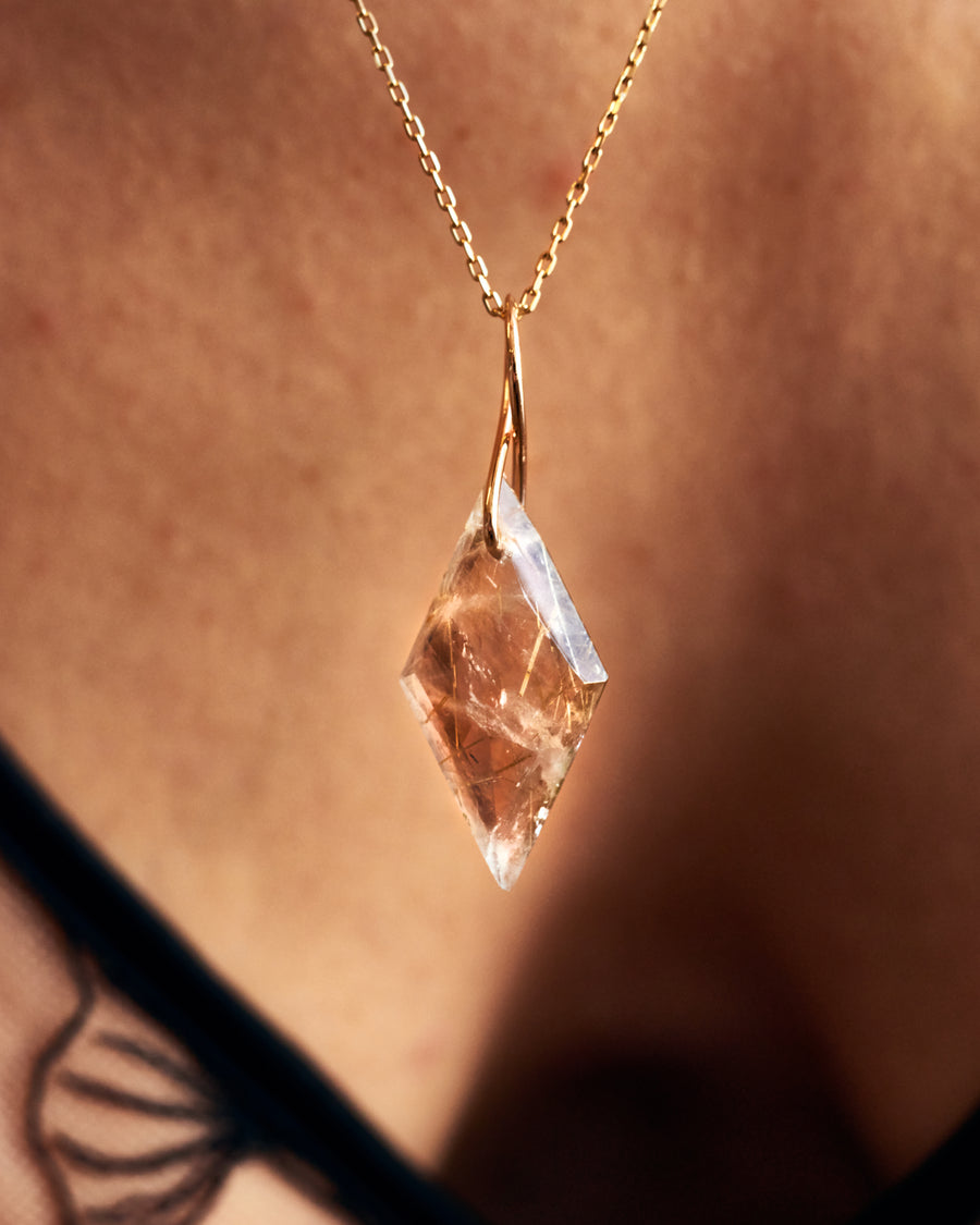 Rutilated Quartz Diamond-Cut Pendant Necklace