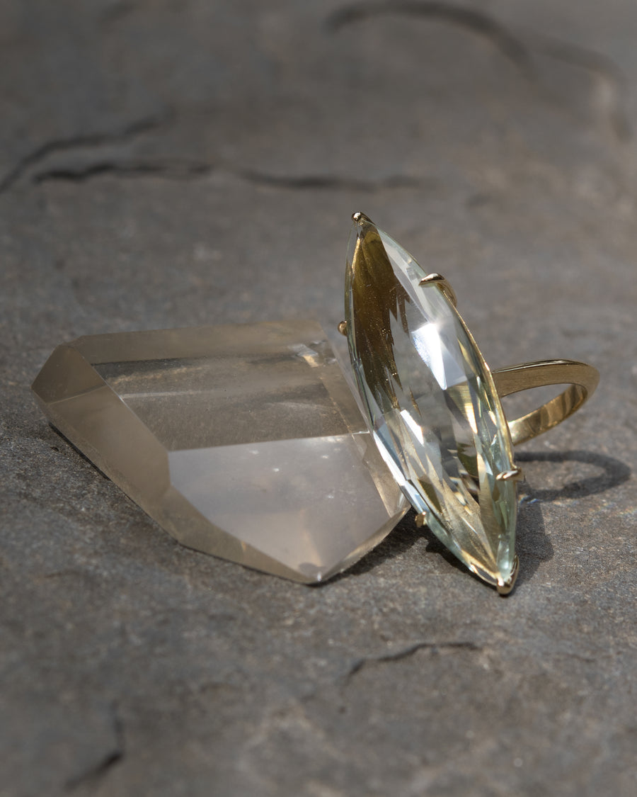 Large Marquis Cut Light Green Amethyst Amulet Ring