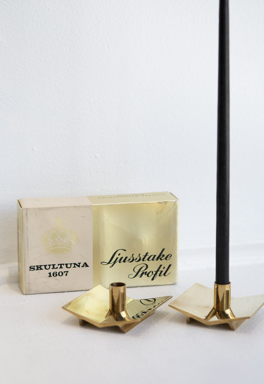 Vintage Brass Geometric Candlestick Holders