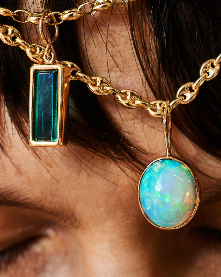 Light Green/Blue Oval Opal Pendant Necklace