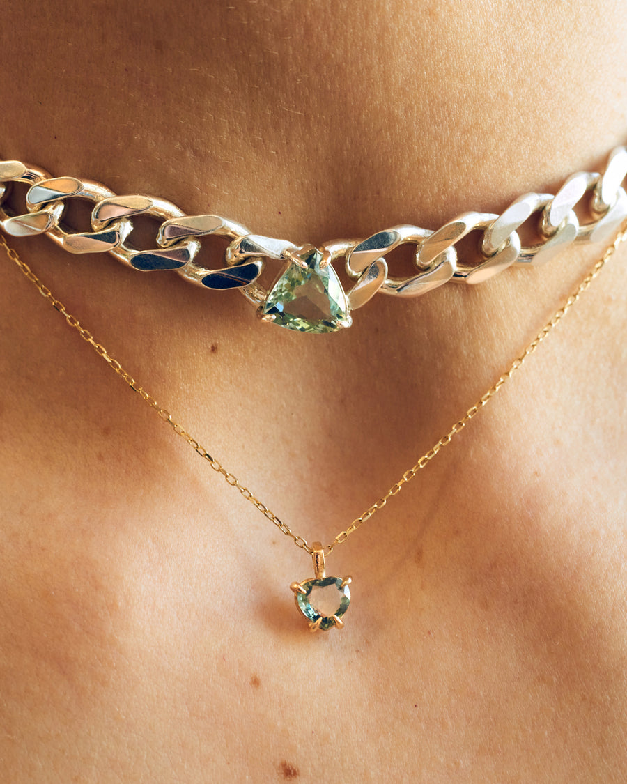 Light Green Sapphire Heart-Cut Gem Necklace