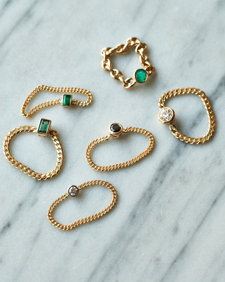 Emerald Baguette Cuban-Link Ring