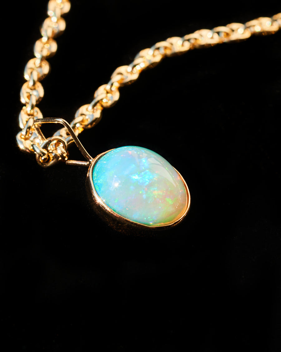 Light Green/Blue Oval Opal Pendant Necklace