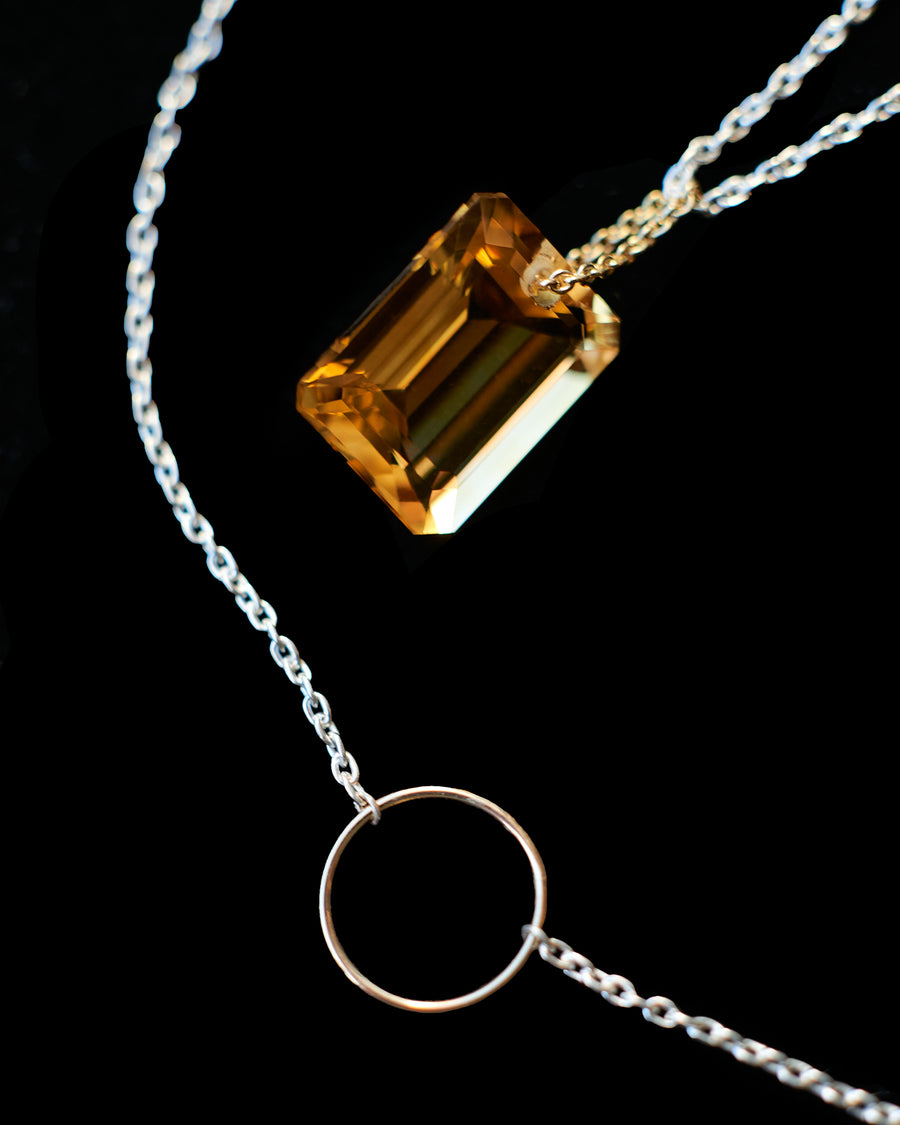Emerald Cut Citrine Manifest Long Chain Necklace