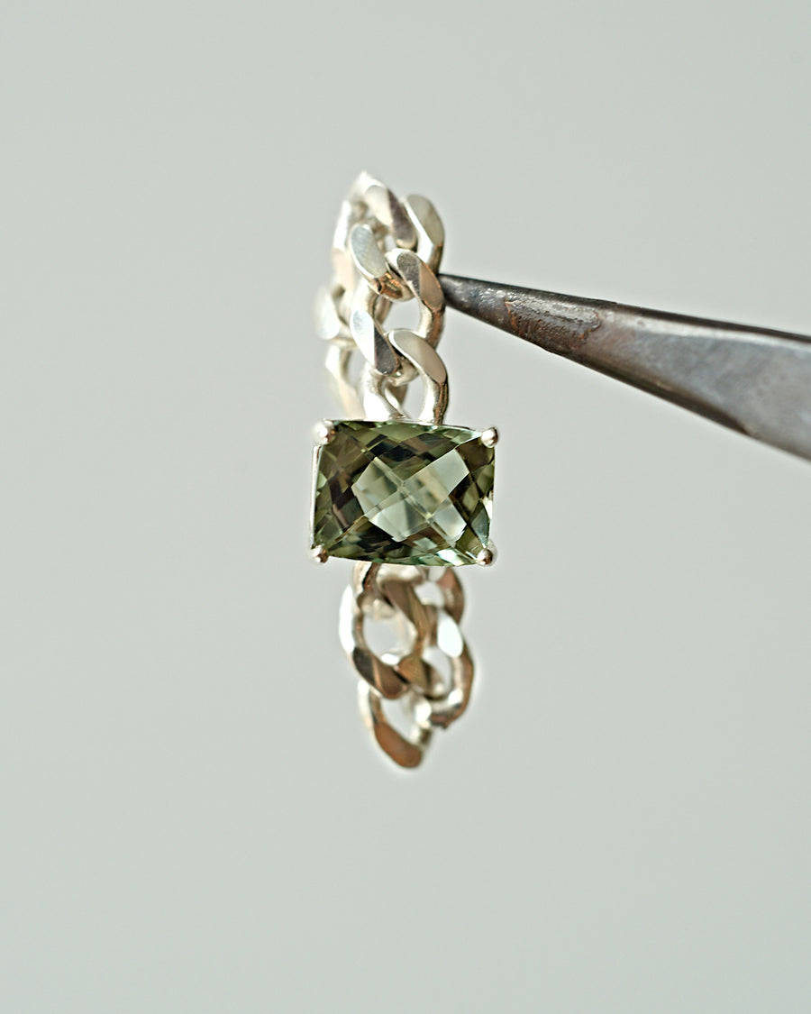 Green Amethyst Briolette-Cut Silver Chain Ring
