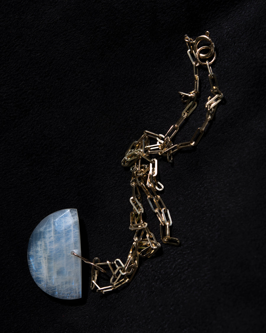 Half Moon Faceted Moonstone Amulet Necklace