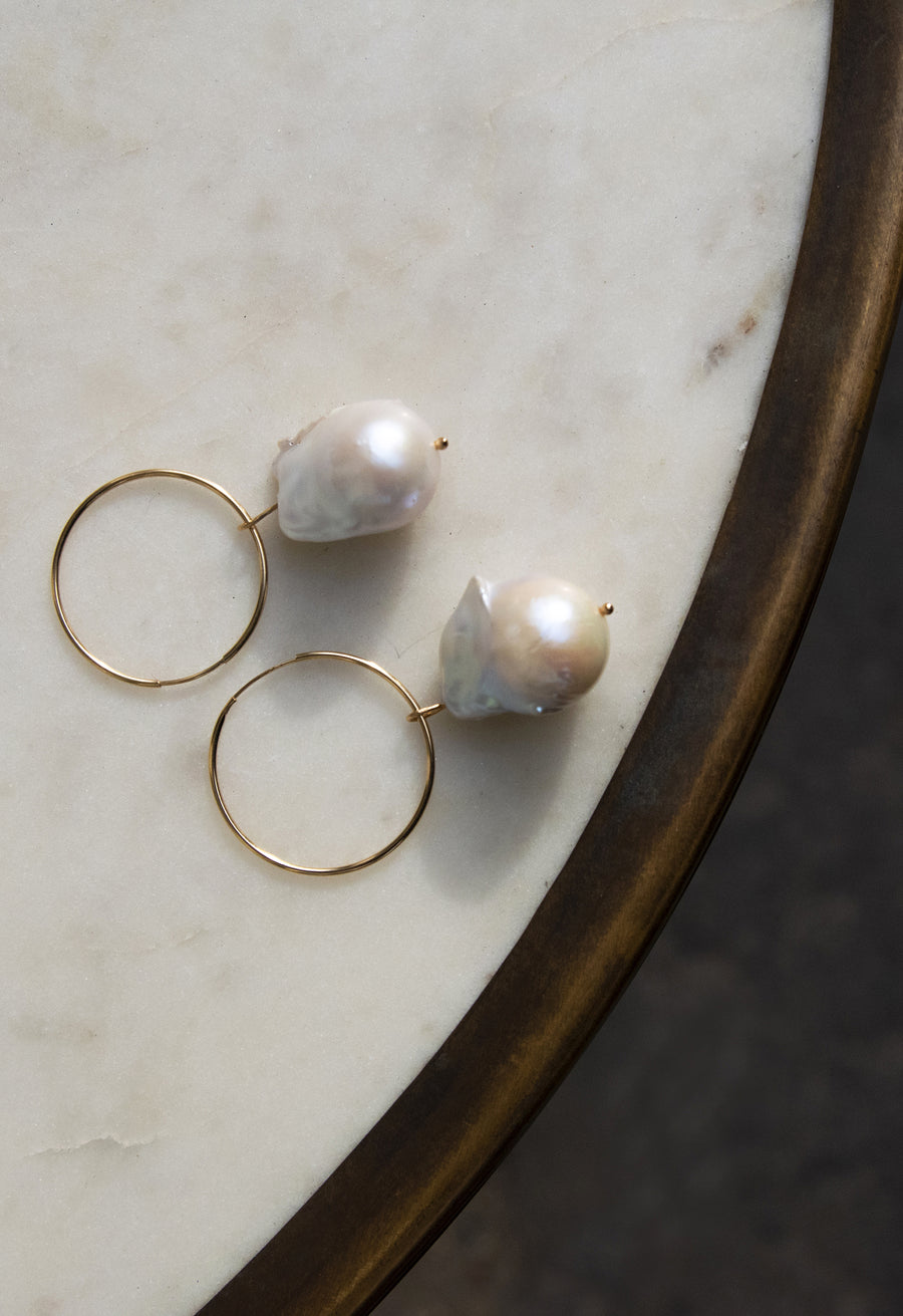 Baroque Pearl on Hoop Earring