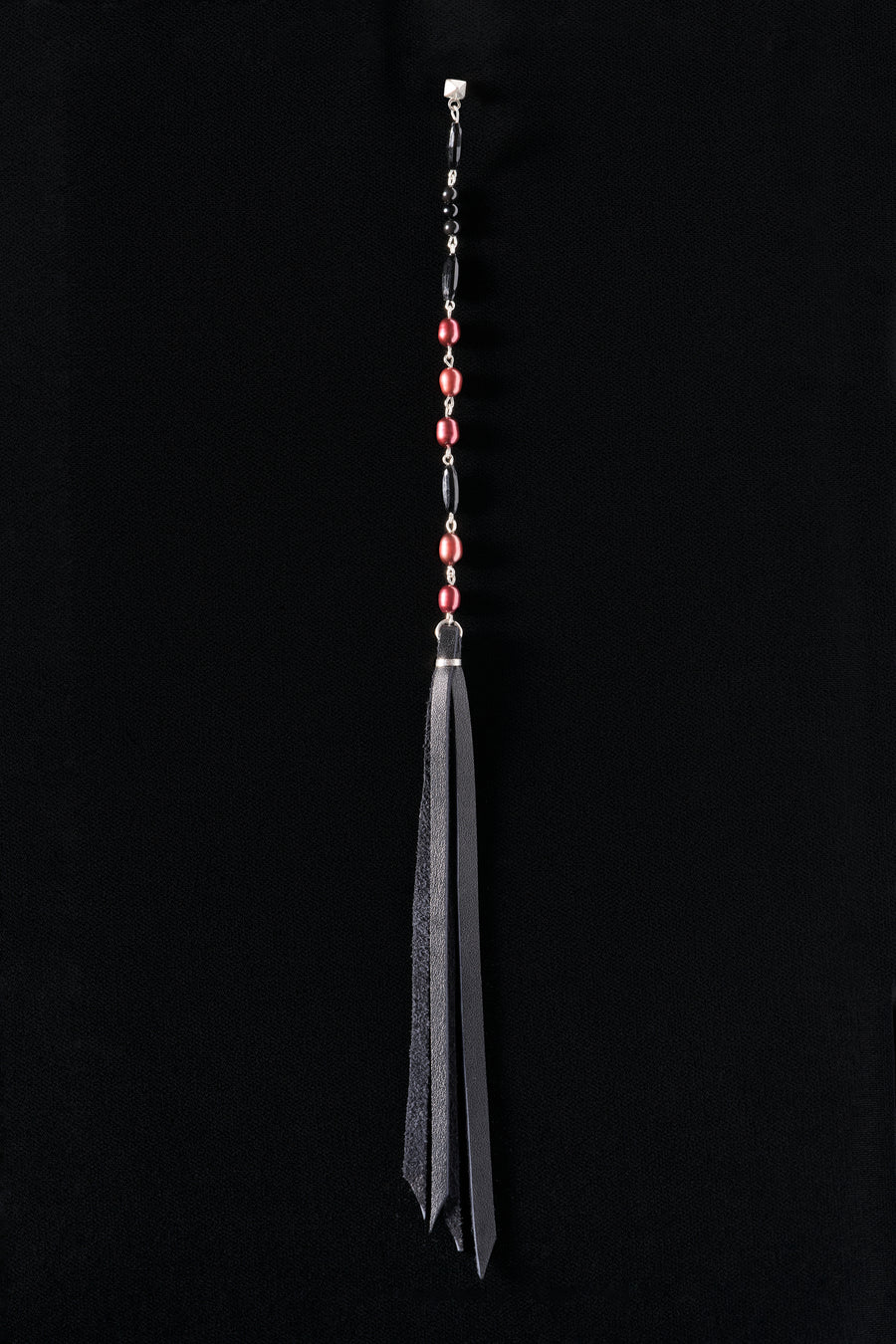 {SINGLE} Beaded Red Pearl and Leather earring.