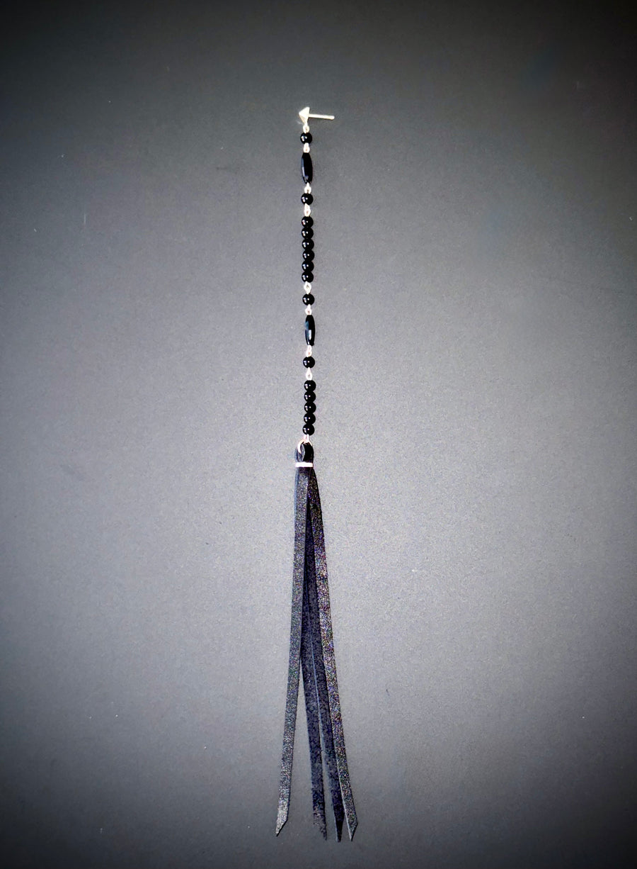 {SINGLE} Beaded Black Onyx and Leather earring