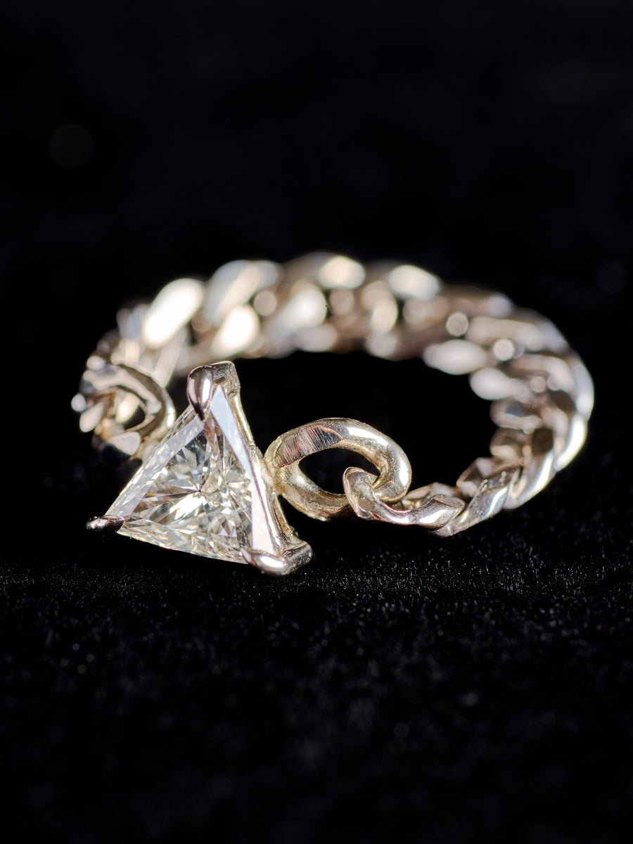 Triangle-Cut Diamond On Cuban Link Ring