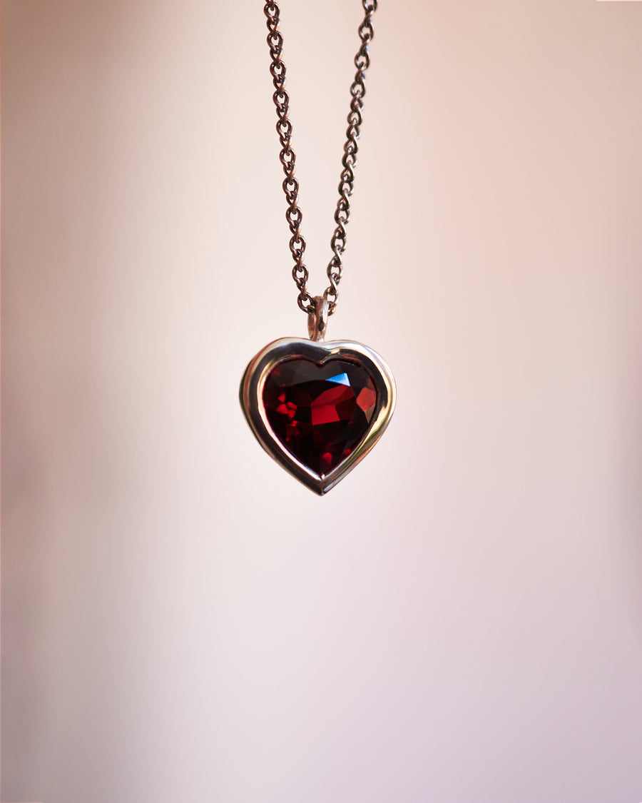 12mm Bezel Garnet Heart Necklace