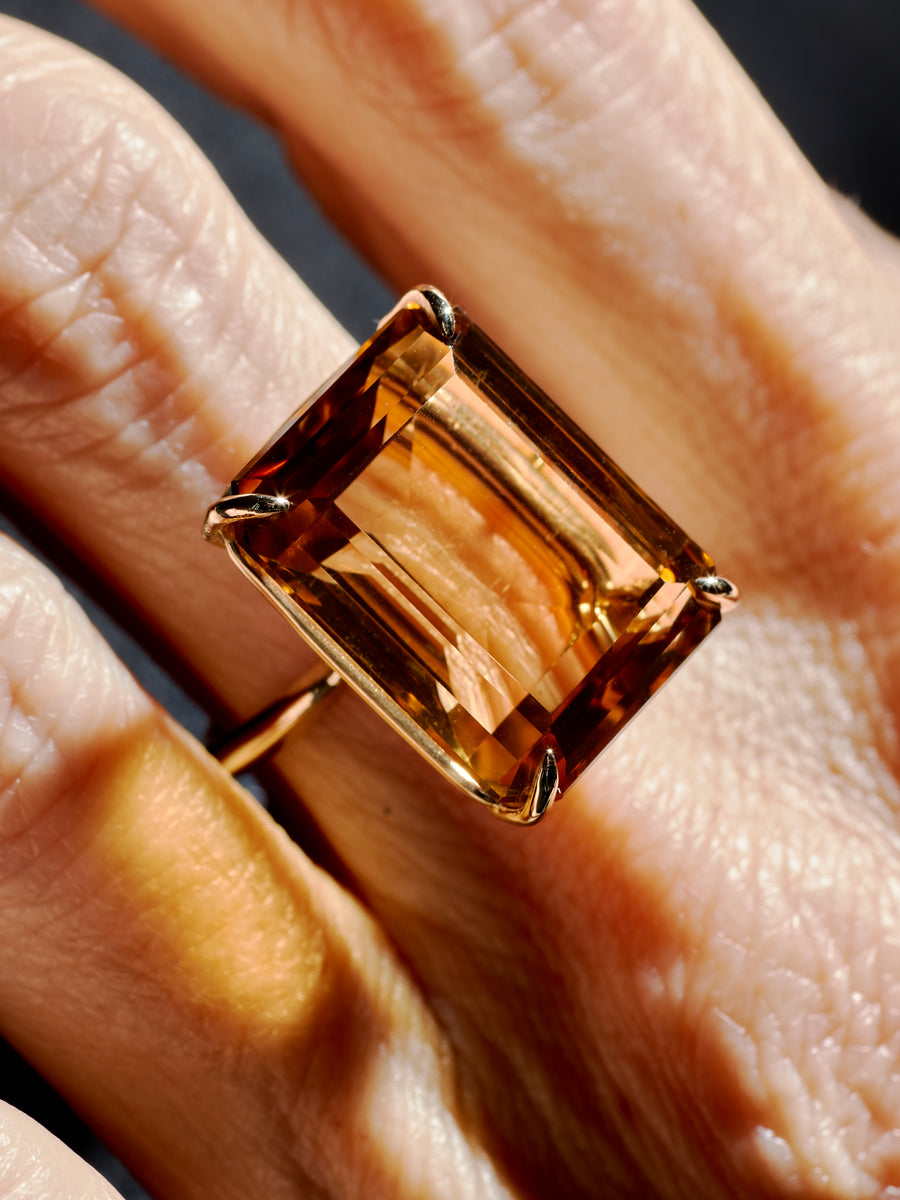 Emerald Cut Citrine Amulet Ring