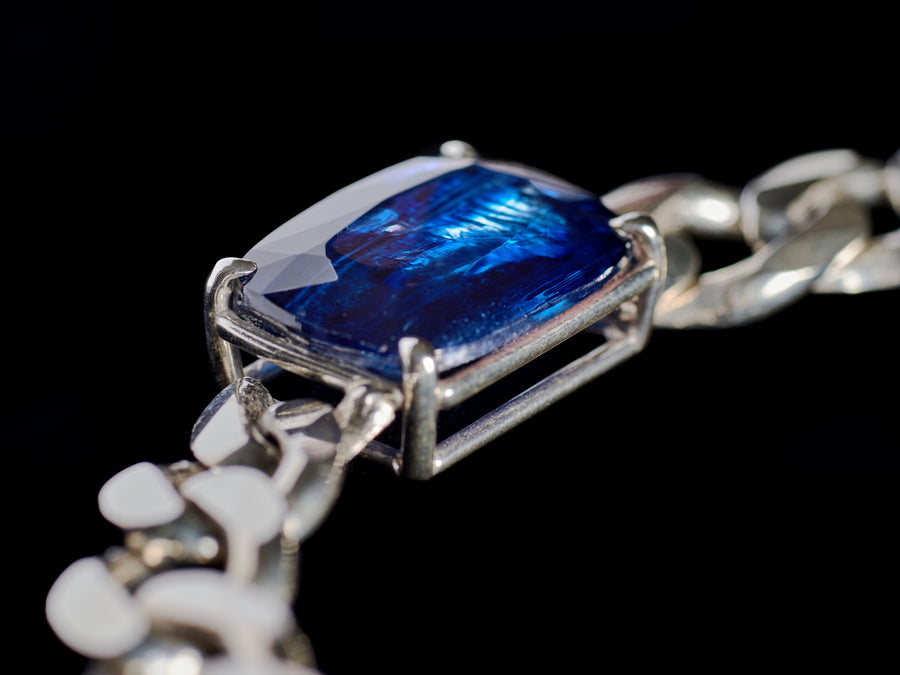 Rare Kyanite Emerald with rainbow Choker on Cuban Link