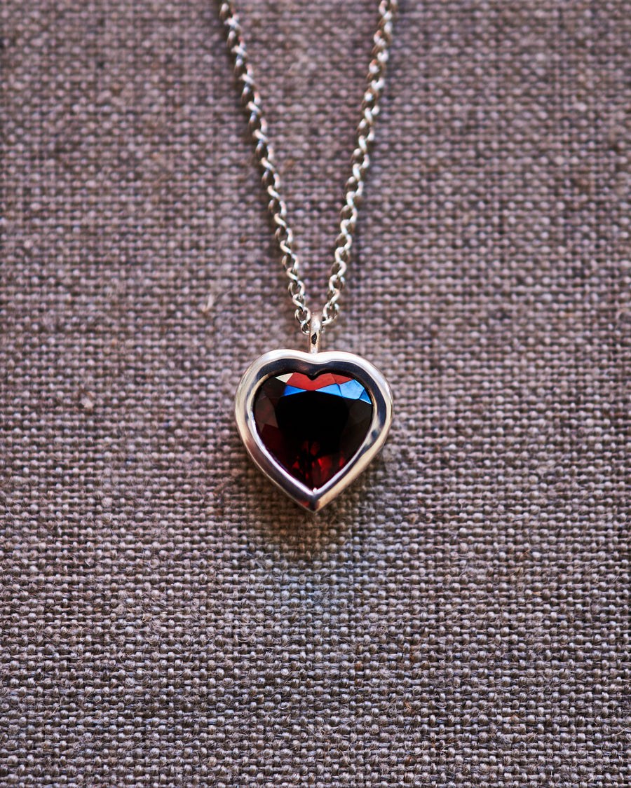 12mm Bezel Garnet Heart Necklace
