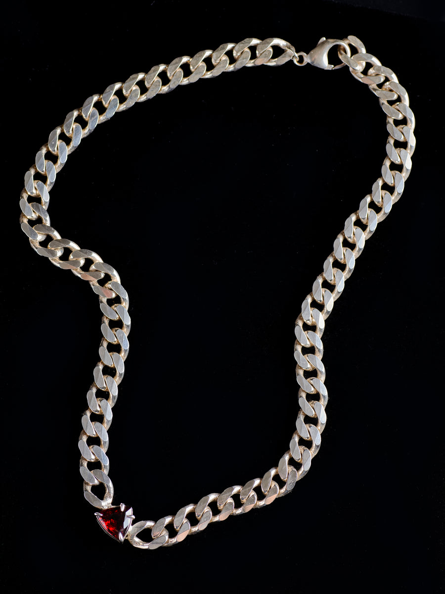 Pyramid Garnet Choker on Cuban link