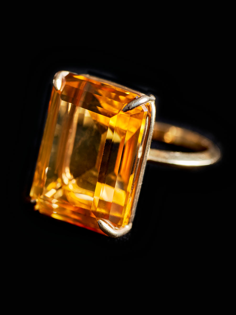 Emerald Cut Citrine Amulet Ring