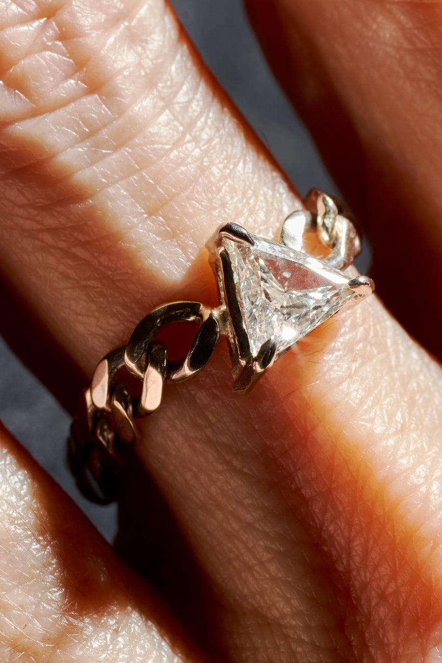 Triangle-Cut Diamond On Cuban Link Ring