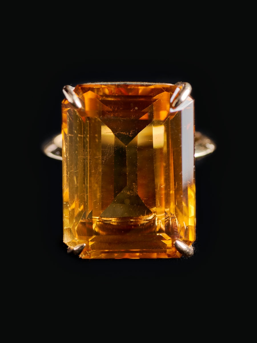 Emerald Cut Citrine Amulet Ring
