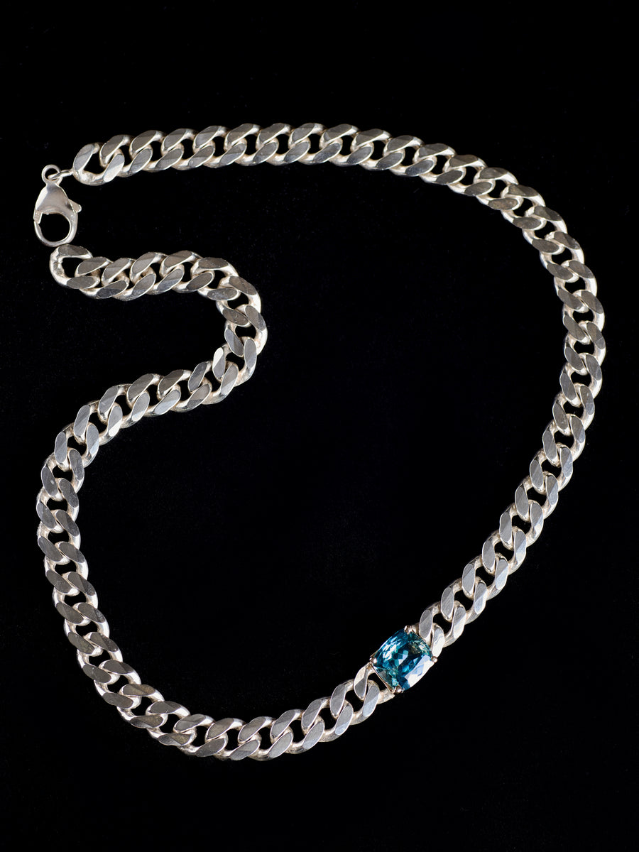 Blue Starlight Zircon Elonagted Cushion Cut Choker