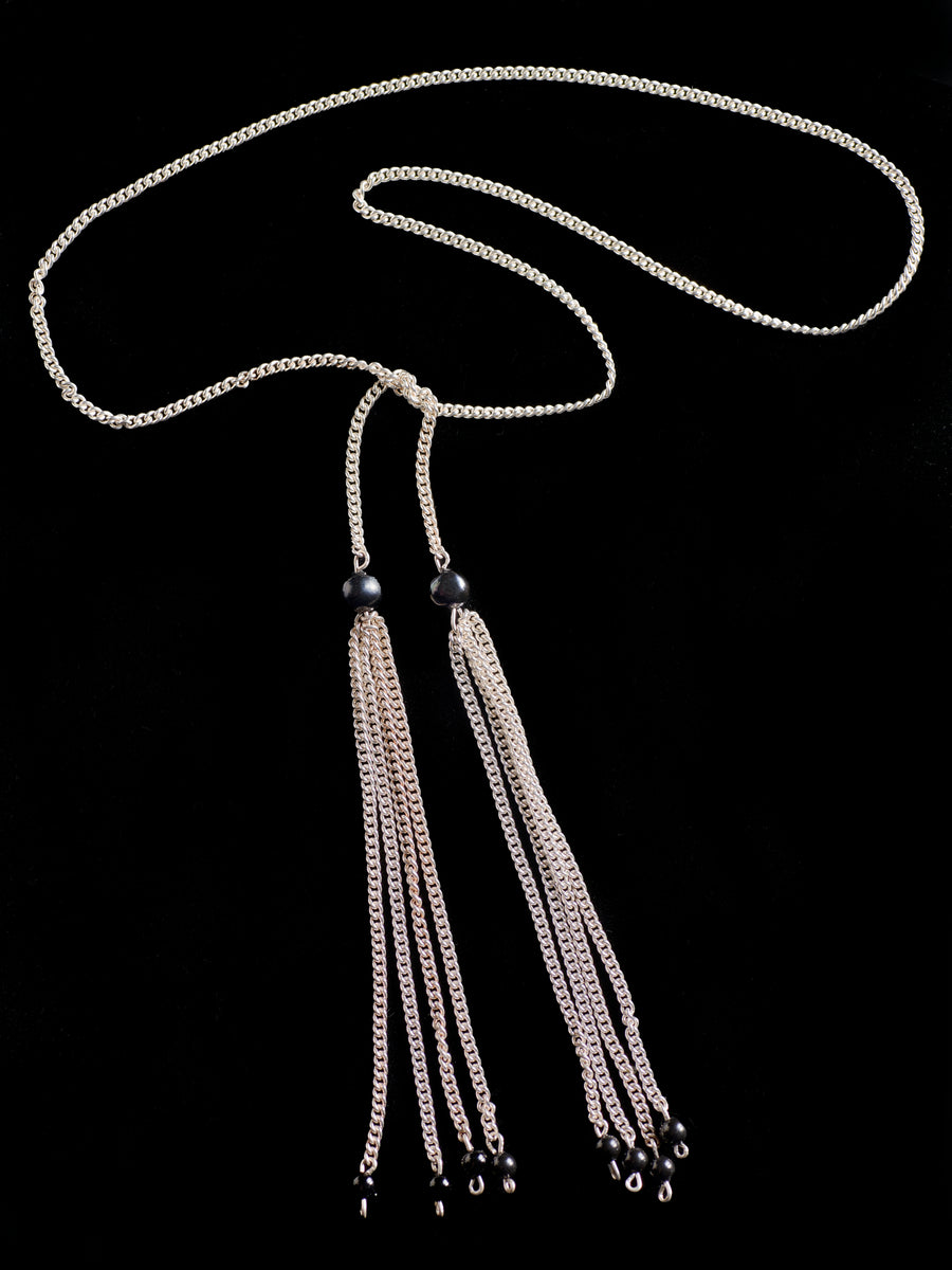 Silver, Black Pearl and Onyx Tassel Necklace