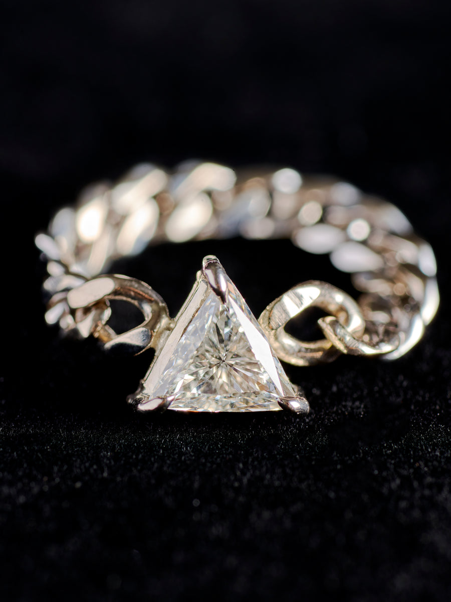 Triangle-Cut Diamond On Cuban Link Ring