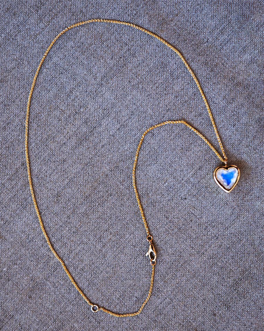 12mm Bezel Moonstone Heart Necklace