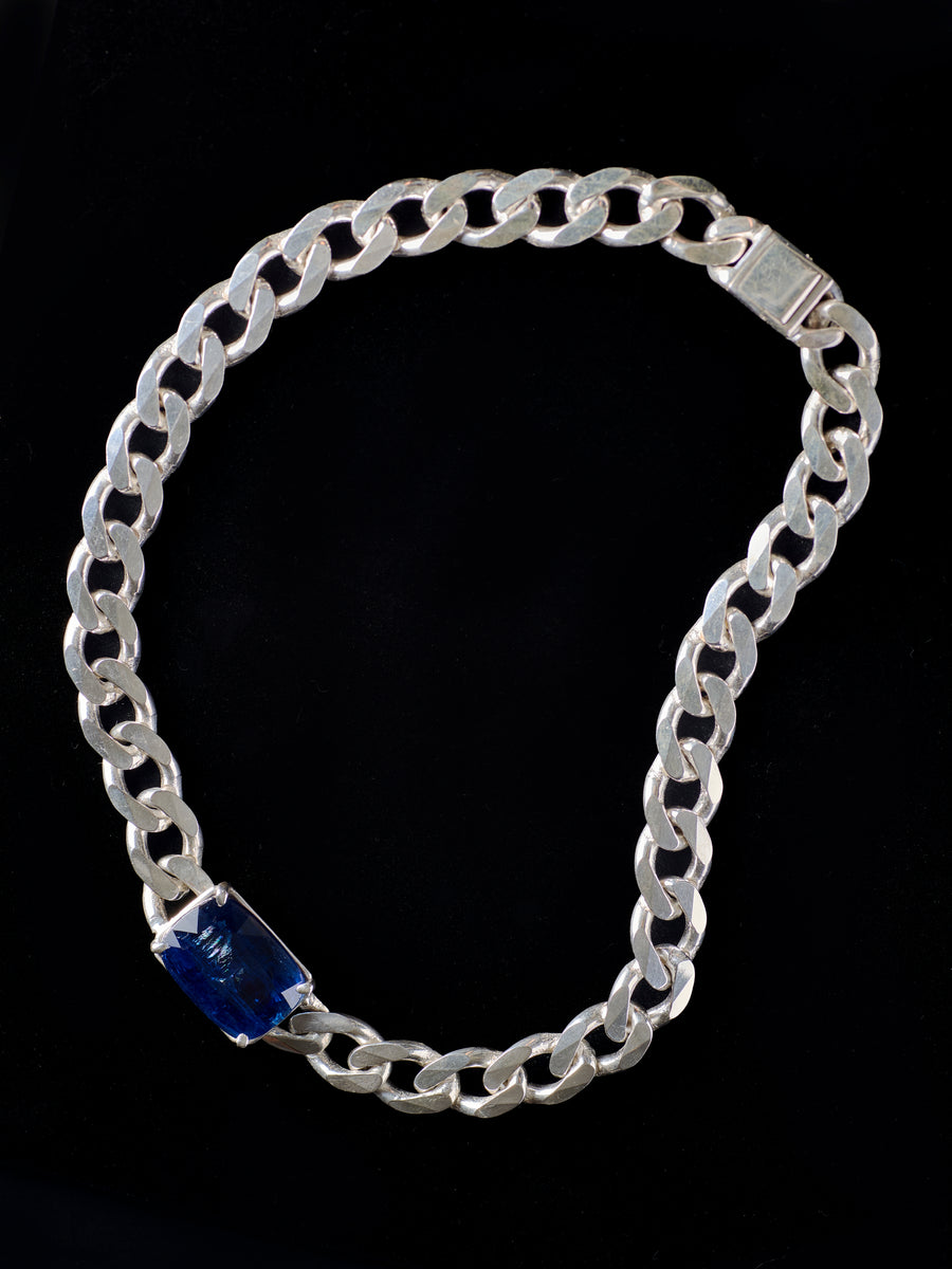 Rare Kyanite Emerald with rainbow Choker on Cuban Link