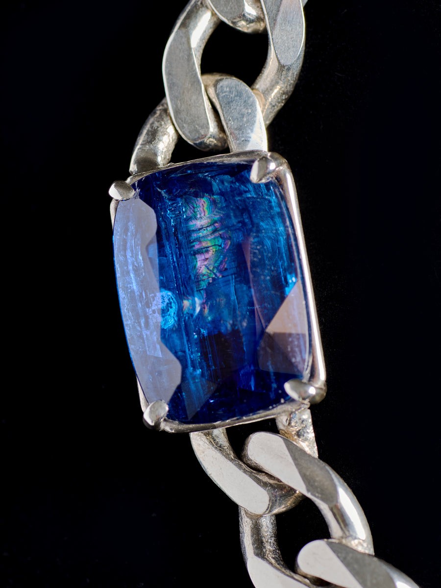 Rare Kyanite Emerald with rainbow Choker on Cuban Link